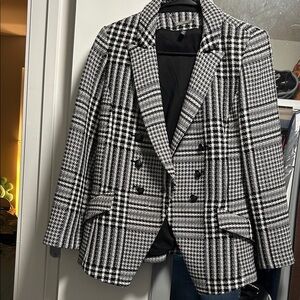 Women's Black and White Plaid Blazer